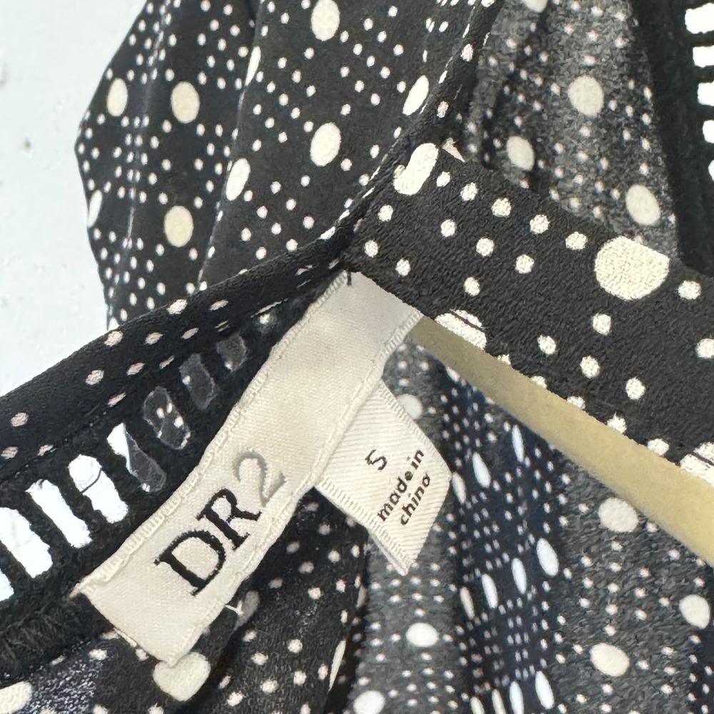 DR2 by Daniel Rainn Polka Dot V-Neck Blouse Black White Small DR19572PR1 Office - Picture 6 of 8